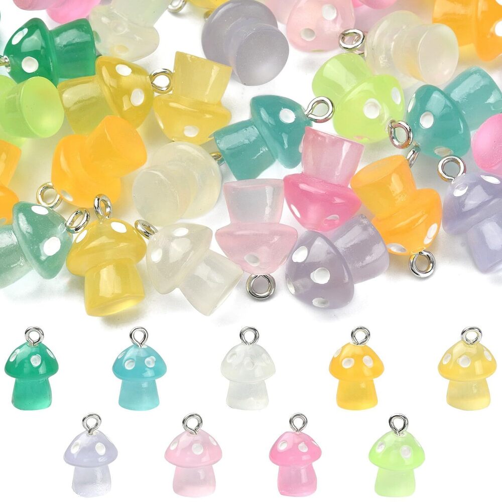 1811 45Pcs Random Luminous Resin Mushroom Charms - Colorful Lovely Food 3D